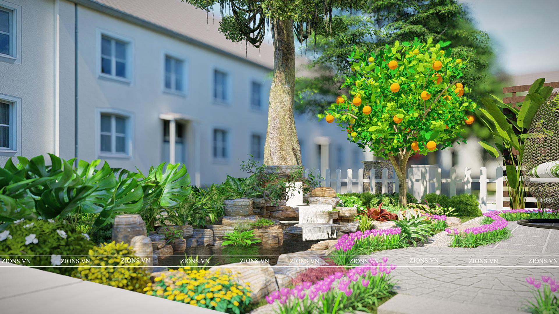 thiết kế sân vườn biệt thự vườn tùng ecopark - zions
