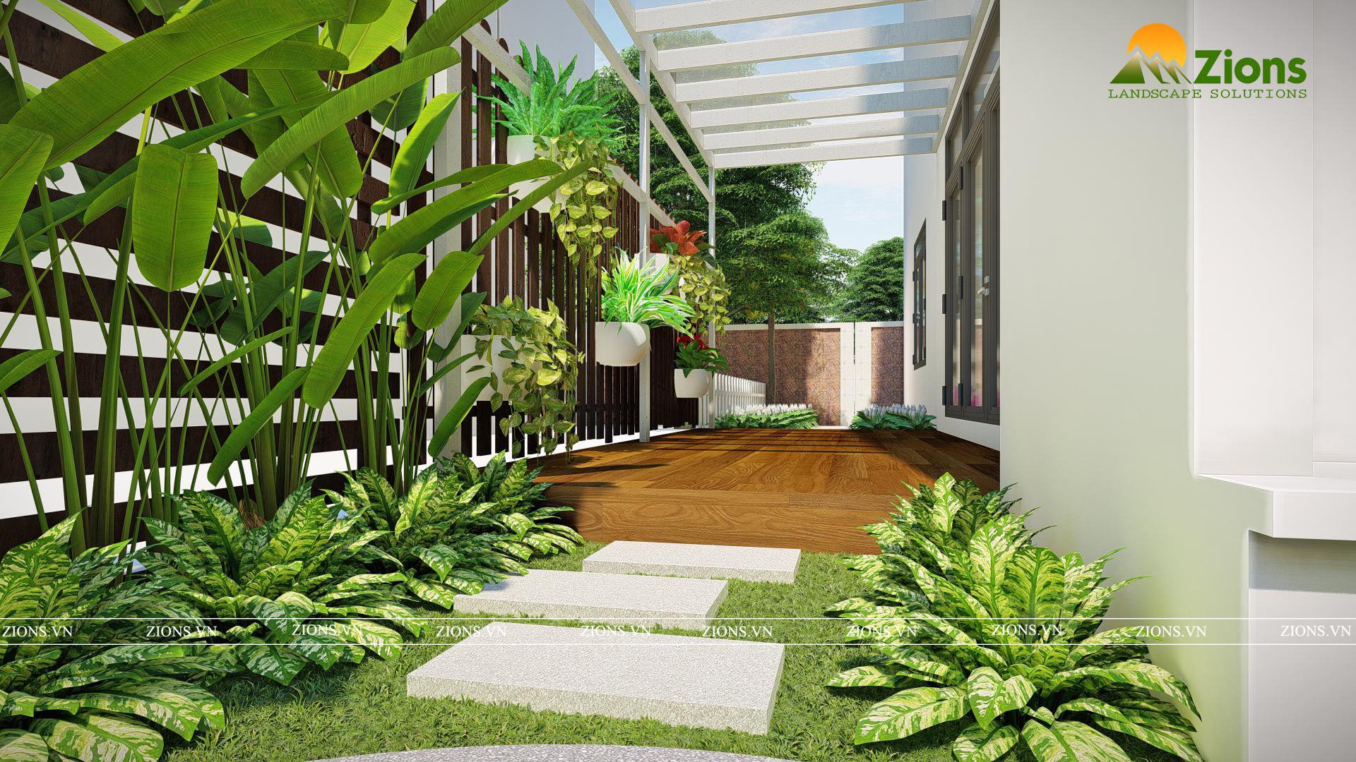 thiết kế sân vườn biệt thự vườn tùng ecopark - zions