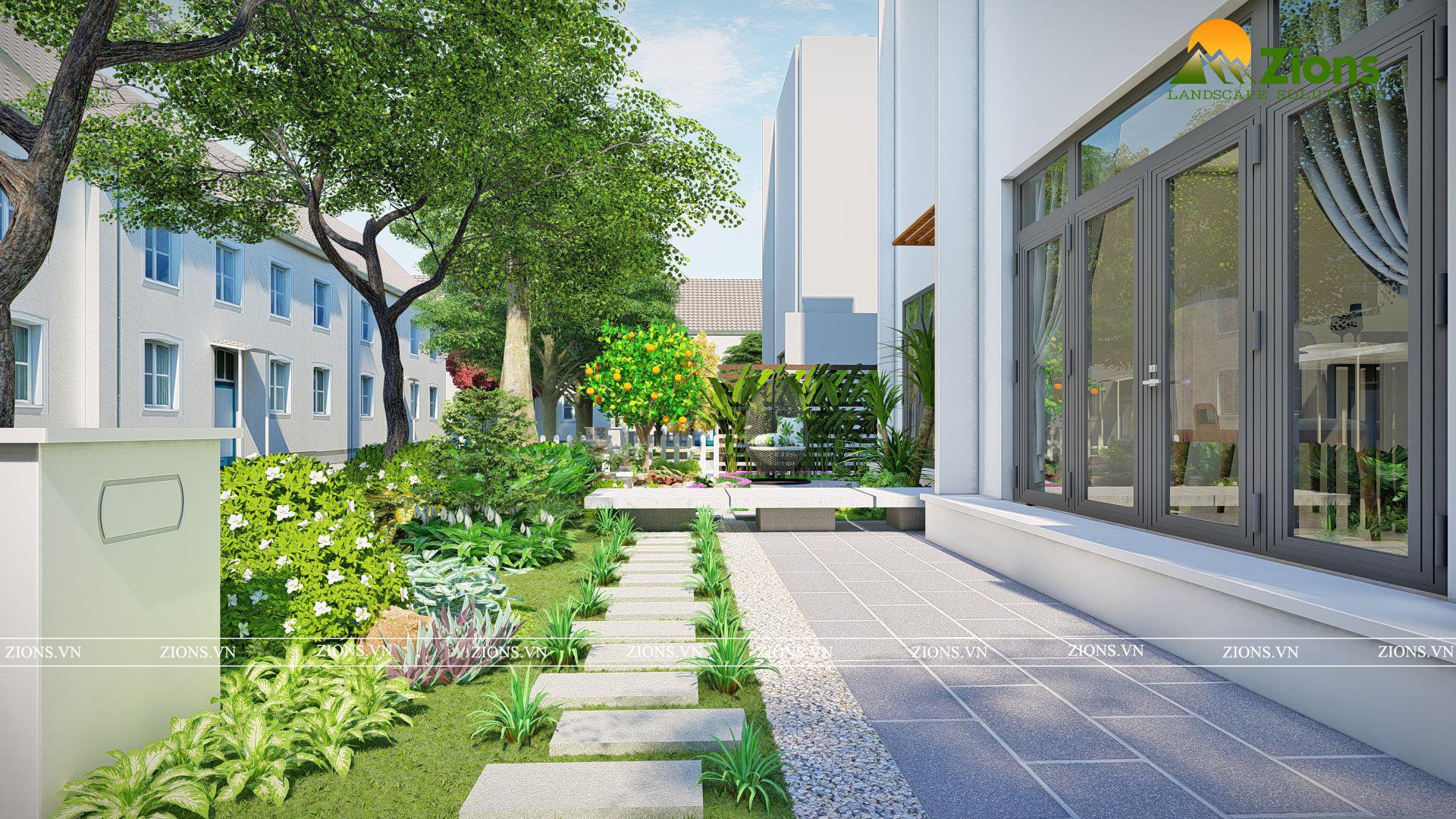 thiết kế sân vườn biệt thự vườn tùng ecopark - zions