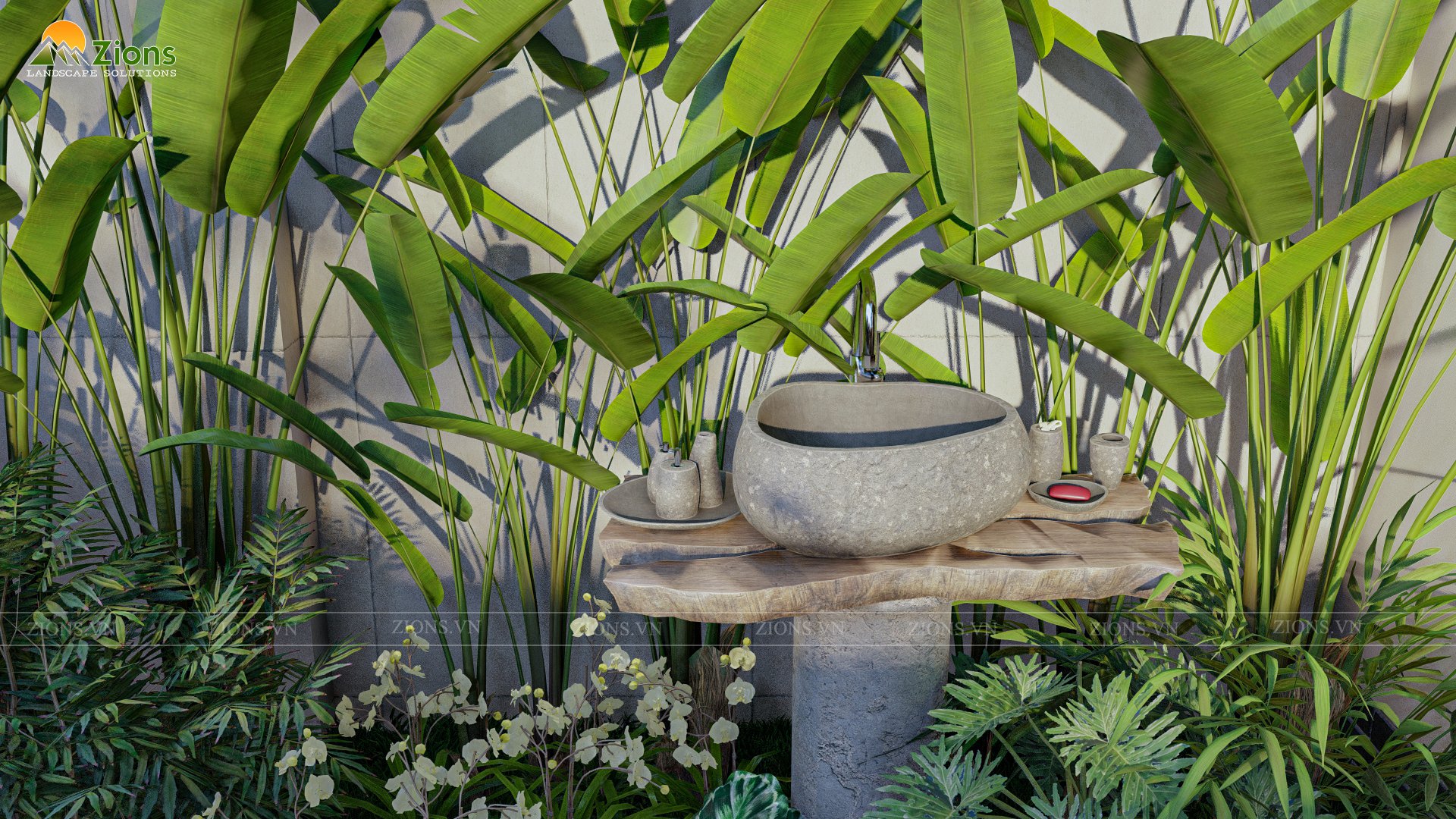 thiết kế sân vườn nhiệt đới tại Hải Dương - Zion's