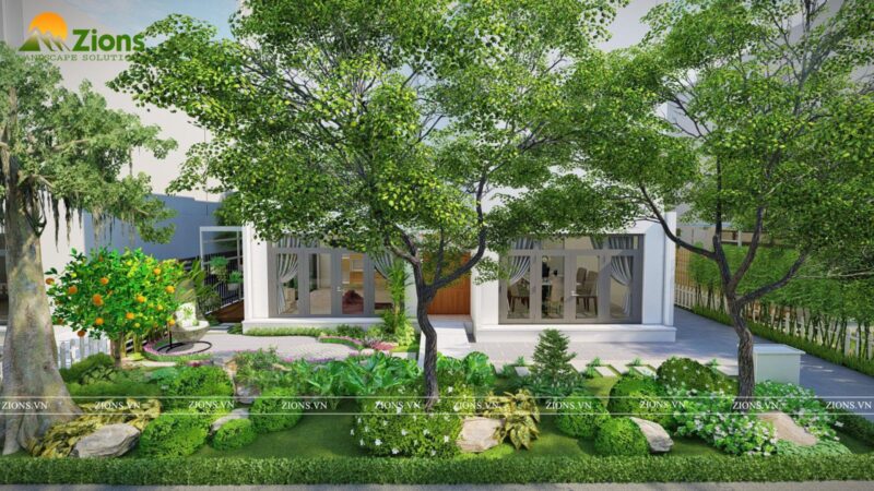 thiết kế sân vườn trước nhà tại ecopark