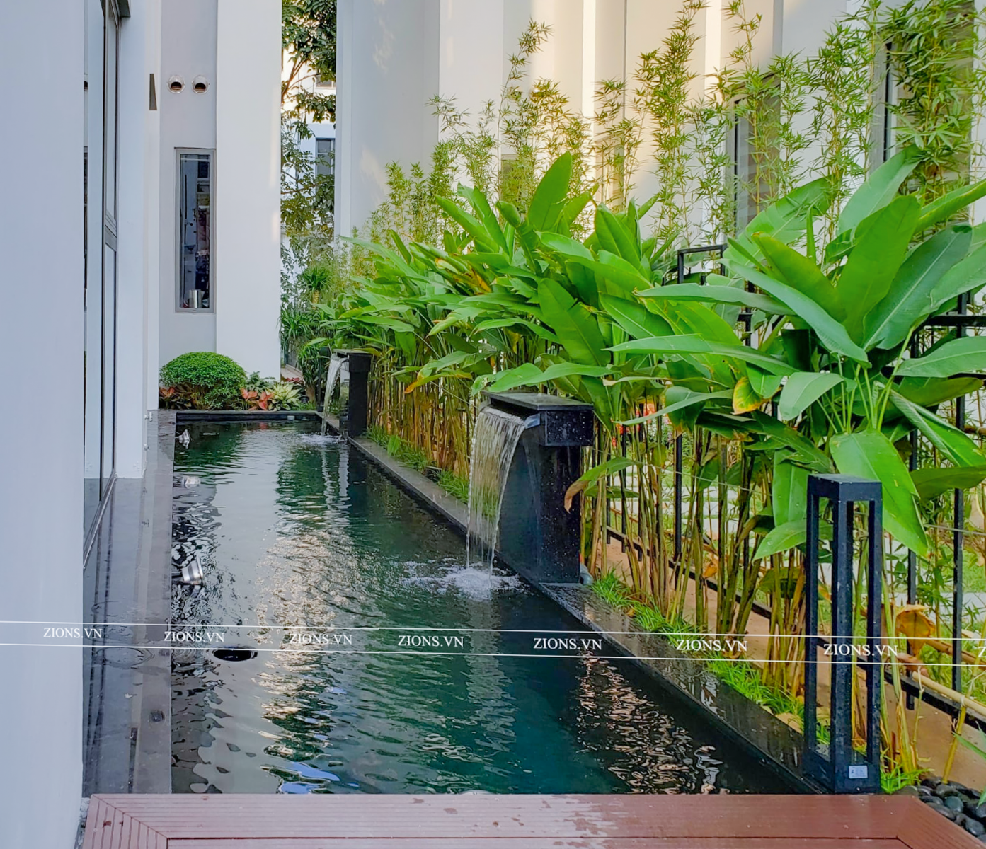 thiết kế hồ cá koi bên hông nhà