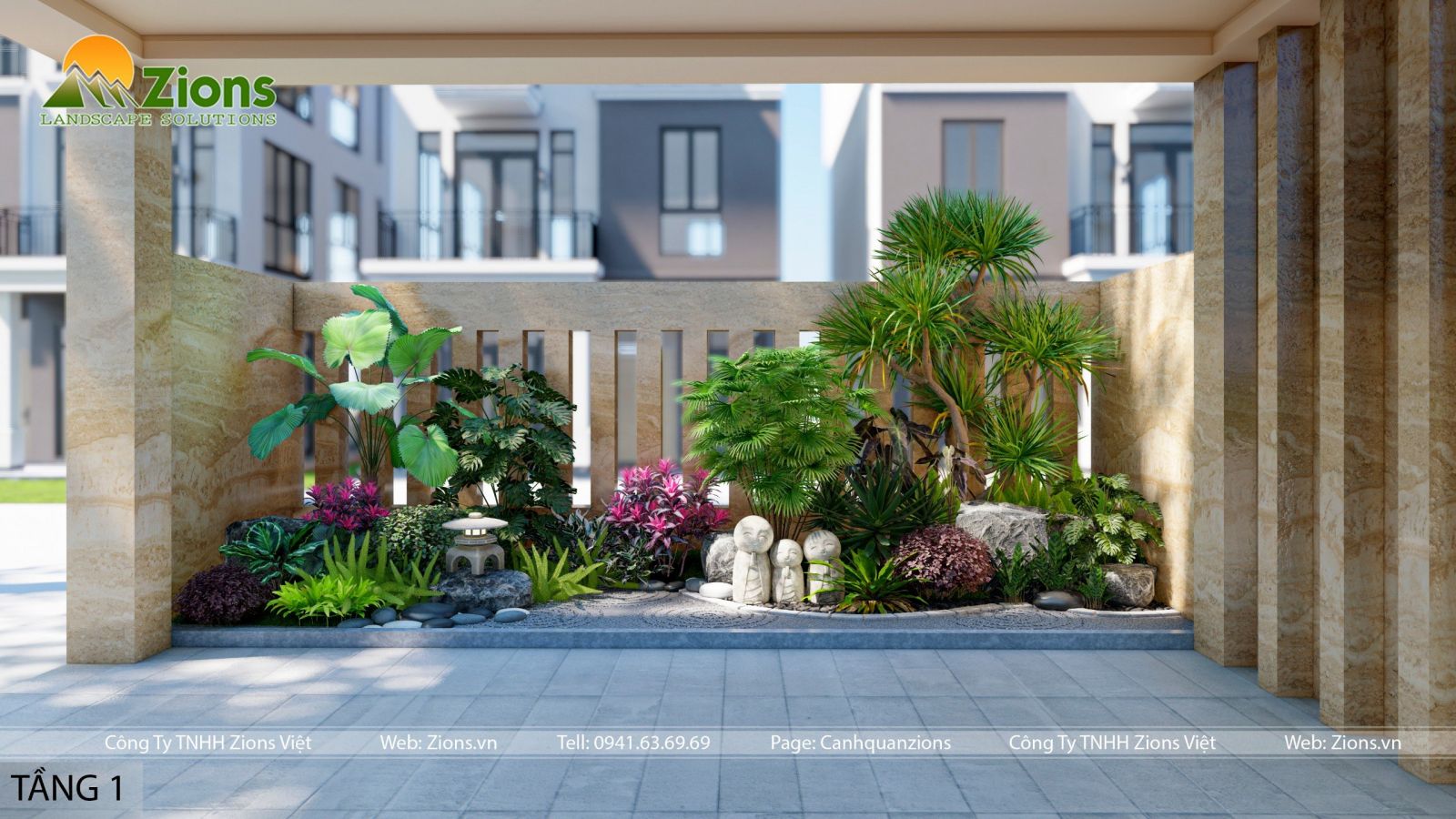 Thiết kế tiểu cảnh sân vườn trước nhà - zion's
